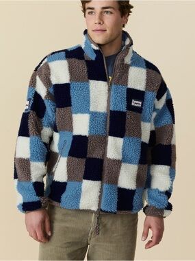 Rowing Blazers Men’s Patchwork Sherpa Jacket in Blue Multi